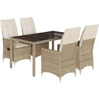 vidaXL 5-tlg. Garten-Essgruppe mit Kissen Beige Poly Rattan