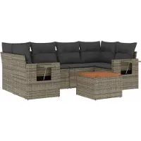 vidaXL 7-tlg. Garten-Sofagarnitur mit Kissen Grau Poly Rattan