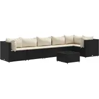 vidaXL 7-tlg. Garten-Lounge-Set mit Kissen Schwarz Poly Rattan