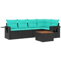 vidaXL 6-teiliges Gartensofa-Set mit Kissen, schwarzes Polyrattan