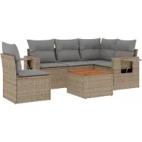 vidaXL 6-tlg. Garten-Sofagarnitur mit Kissen Beige Poly Rattan