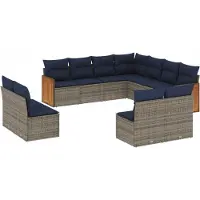 vidaXL 11-teiliges Gartensofa-Set mit Kissen, grau, Polyrattan