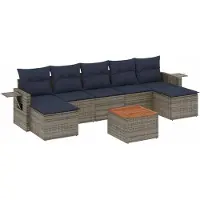 vidaXL 8-teiliges Gartensofa-Set mit Kissen, grau, Polyrattan