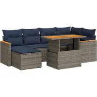 vidaXL 7-tlg. Garten-Sofagarnitur mit Kissen Grau Poly Rattan
