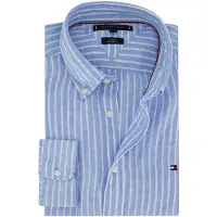 Tommy Hilfiger Regular Fit Linen Shirt Cloudy Blue/stripe Größe: M | Business hemden Outlet | Herren | Weiß