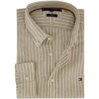 Tommy Hilfiger Linen Bengal Stripe Sandalwood/stripe Größe: XL | Casual hemden Outlet | Herren | Weiß