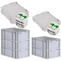 Proregal Spar Set 5x Eurobox Nextgen Economy Mit Scharnierdeckel & Grünen Schiebeschnappverschlüsse Griffe Geschlossen HxBxT 22 x 40 x 60 cm 44 Liter
