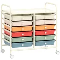 Costway Rollwagen mit 12 stapelbaren Schubladen, Rollcontainer mit Metallrahmen und Ablage, 64 x 38 x 62 cm (Macaroon)