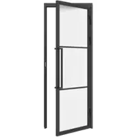 Inova Loft-Glastür 834 x 1972 mm, DIN Rechts, 3 Felder satiniert, Stahlrahmen Schwarz, Komplettset mit Zarge und Griffstange