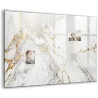Tulup Beschreibbare Magnettafel Dekorativer Marmor 100x70 cm Beschreibbare Magnettafel Küche Schwarzer Marker Magnetisches Glassboard