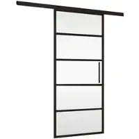 Inova Glasschiebetür 102,5 x 220 cm, Klarglas mit schwarzen Streifen, Komplettset mit Stabgriff, ohne Softclose