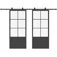 Inova Loftschiebetür 2-flügelig 2050x2200 mm, Stahl schwarz mit Klarglas Einsatz, Komplettset inkl. offene Laufschiene und Softclose