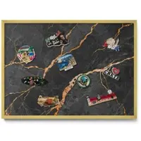 Tulup Magnettafel Magnetboard Metall Bedruckt Dekorierter Dunkler Marmor 70x50 cm Wand-Magnettafel für Reisesouvenirs Goldrahmen