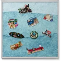 Tulup MAGNETTAFEL 50x50 cm Silberner Rahmen Aquarell Blaue Wellen