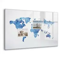 Tulup Magnetische Glastafel Aquarell Weltkarte 60x40 cm Magnettafel Mit Marker Beschreibbar Schwarzer Marker Magnettafel Für Termine