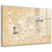 Tulup Beschreibbare Magnettafel Vintage Weltkarte 100x70 cm Beschreibbare Magnettafel Küche Schwarzer Marker Magnetisches Glassboard