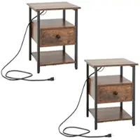 Costway 2er Set Nachttisch mit Ladestation & Schublade 40 x 40 x 55 cm