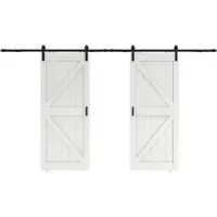 Inova Doppelflügelige Holzschiebetür 180 x 215 cm, Scheunentor weiß, Komplettset mit schwarzem Beschlag und Softclose