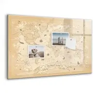 Tulup Magnettafel Aus Glas Vintage Weltkarte 60x40 cm Whiteboard Magnetisch Glas Schwarzer Marker Magnettafel Modern Glas