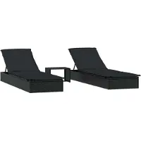 Syfax Sonnenliegen 2 Stk. mit Tisch Schwarz Poly Rattan