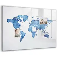 Tulup Magnettafel Aus Glas Aquarell Weltkarte 100x70 cm Whiteboard Magnetisch Glas Schwarzer Marker Magnettafel Modern Glas