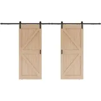 Inova Doppelflügelige Holzschiebetür 180 x 215 cm, Scheunentor Eiche, Komplettset mit schwarzem Beschlag und Softclose