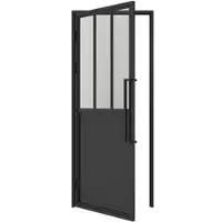 Schulte Loft Glastür 834 x 1972 mm Klarglas 3 Felder Kickplatte DIN Links Komplettset Beschlag in Schwarz mit Griffstange und Zarge