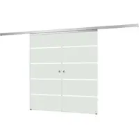 Inova Tür doppelflügelige Schiebetür Glas Blockstreifen 1510x2035 Zimmertür Glasschiebetür - Griffmuschel+2seitiger Softclose