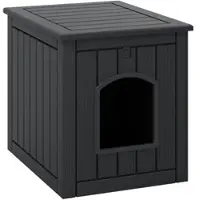 Costway Katzenhaus, Katzenklo Schrank mit Klapptür & erhöhtem Boden, Katzenschrank für Katzentoilette, Tierhaus aus PP für Indoor Outdoor(Schwarz)