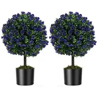 Costway 2er Kunstpflanze mit Blättern & Rosenblüten In Lila Grün 55cm
