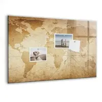Tulup Magnettafel Aus Glas Vintage Weltkarte Whiteboard Magnetisch Glas 60x40 cm Schwarzer Marker Magnettafel Modern Glas