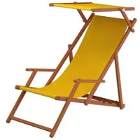Erst-Holz Dunkler Holz-Liegestuhl Strandliege Stofffarbe Gelb 10-300 Sonnendach