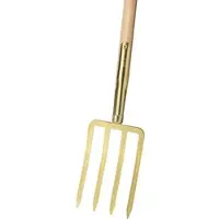 Idealspaten-bredt Ideal-Spatengabel 4 Zinken, gold,Schienenzwinge, T-Stiel