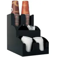 Papstar Spender-System für Coffee ToGo Becher Deckel Rührstäbchen und Zubehör schwarz