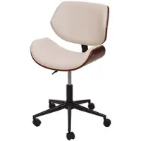 Proregal Bürostuhl HxBxT 90x57x57 cm Sitzhöhe 43cm Bugholz Walnuss-Optik Retro Drehbar Höhenverstellbar Creme Drehstuhl Schreibtischstuhl