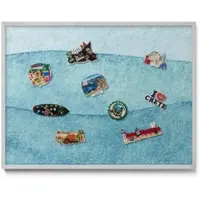 Tulup Magnettafel Metalltafel für Magnete Aquarell Blaue Wellen 80x60 cm Magnetboard Gerahmt für Urlaubsmagnete Silberner Rahmen