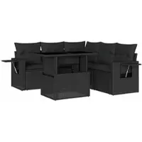 vidaXL 6-tlg. Garten-Sofagarnitur mit Kissen Schwarz Poly Rattan