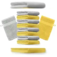 Betz 10 Stück Waschhandschuhe PREMIUM 100% Baumwolle Waschlappen Set 16x21 cm Farbe gelb und silbergrau
