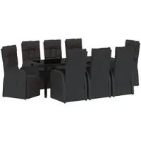 vidaXL Garten Essgruppe mit Kissen 9-Tlg Schwarz Poly Rattan 3379533