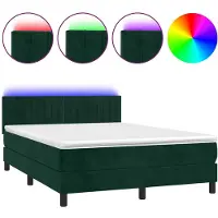 vidaXL Boxspringbett mit Matratze & LED Dunkelgrün 140x190 cm Samt