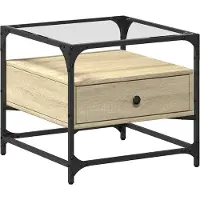 vidaXL Couchtisch mit Glasplatte Sonoma-Eiche 50x50x45 cm Stahl
