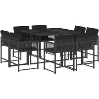 vidaXL 9-tlg. Garten-Essgruppe mit Kissen Schwarz Poly Rattan