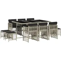 vidaXL 11-tlg. Garten-Essgruppe mit Kissen Hellgrau Poly Rattan