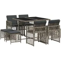 vidaXL 9-tlg. Garten-Essgruppe mit Kissen Grau Poly Rattan