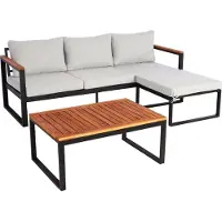 Mendler Garten-Garnitur MCW-L26b, Gartenlounge Sitzgruppe Lounge-Set Sofa, Aluminium Akazie Holz MVG- hellgrau