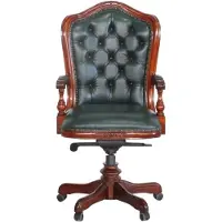 Casa Padrino Luxus Barock Chesterfield Echtleder Schreibtischstuhl Dunkelgrün / Braun H. 123 cm - Barock Büro Möbel