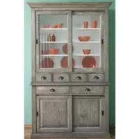 Casa Padrino Landhausstil Küchenschrank Grau / Weiß 142 x 48 x H. 225 cm - 2 Teiliger Schrank mit 4 Schiebetüren und 6 Schubladen - Landhausstil Küchenmöbel