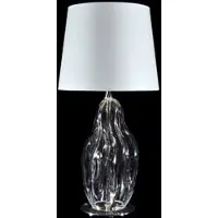Casa Padrino Luxus Tischleuchte Transparent / Silber / Weiß Ø 20 x H. 40 cm - Glas Schreibtischleuchte mit rundem Lampenschirm - Luxus Tischleuchten - Luxus Schreibtischleuchten - Luxus Qualität