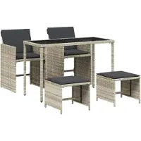 vidaXL 5-tlg. Garten-Essgruppe mit Kissen Hellgrau Poly Rattan