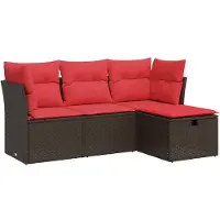 vidaXL 4-tlg. Garten-Sofagarnitur mit Kissen Braun Poly Rattan